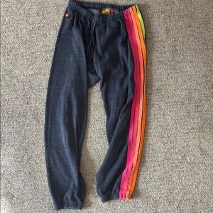 Aviator Nation Gray Track Pants with Colorful Stripes